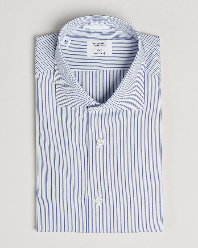 Mazzarelli Soft Cotton Popeline Shirt Blue Stripe – Blue