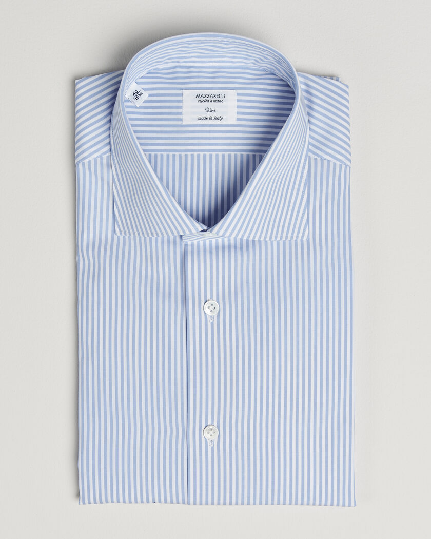 Mazzarelli Soft Cotton Popeline Shirt Light Blue Stripe – Blue