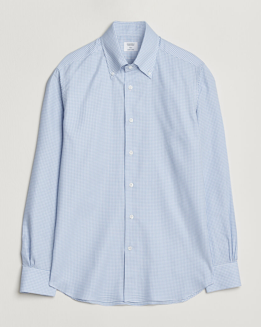 Mazzarelli Soft Oxford Button Down Shirt Light Blue Check – Blue