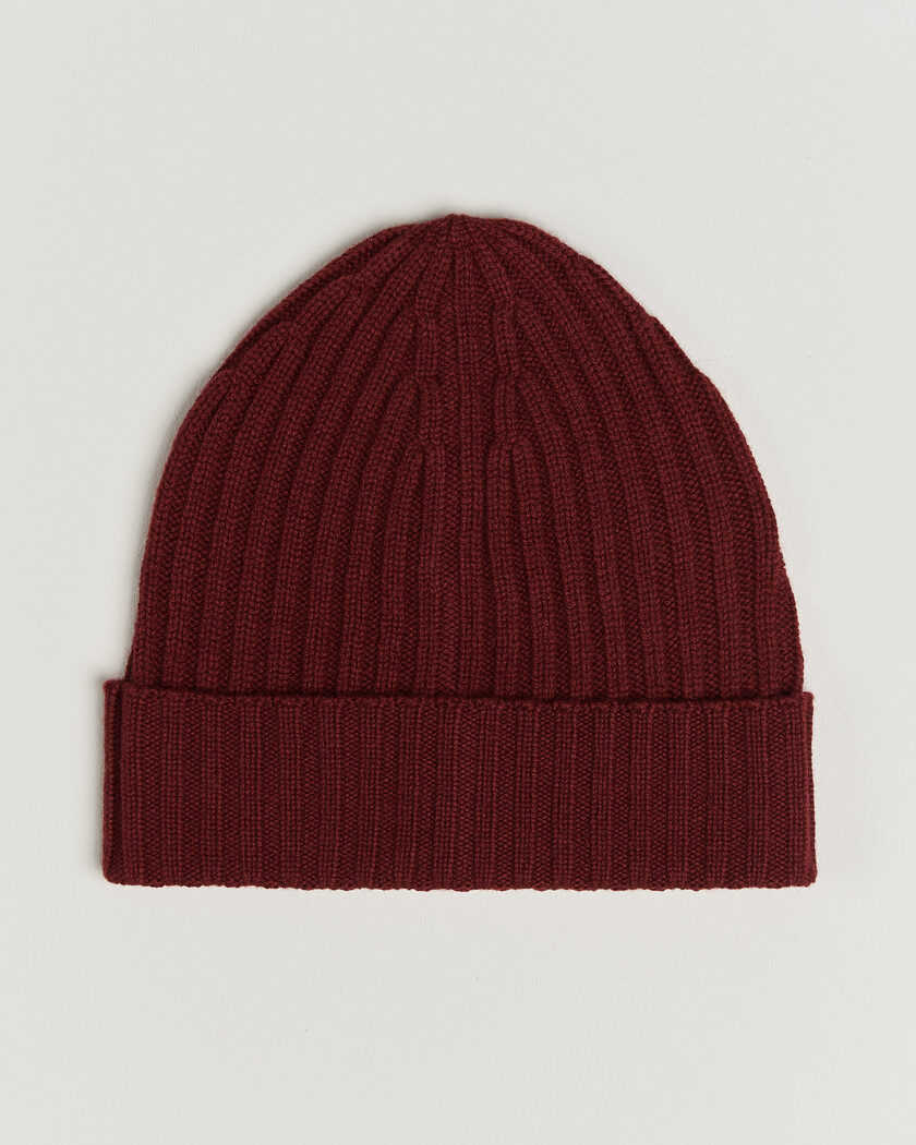 Piacenza Cashmere Ribbed Cashmere Beanie Burgundy – Red