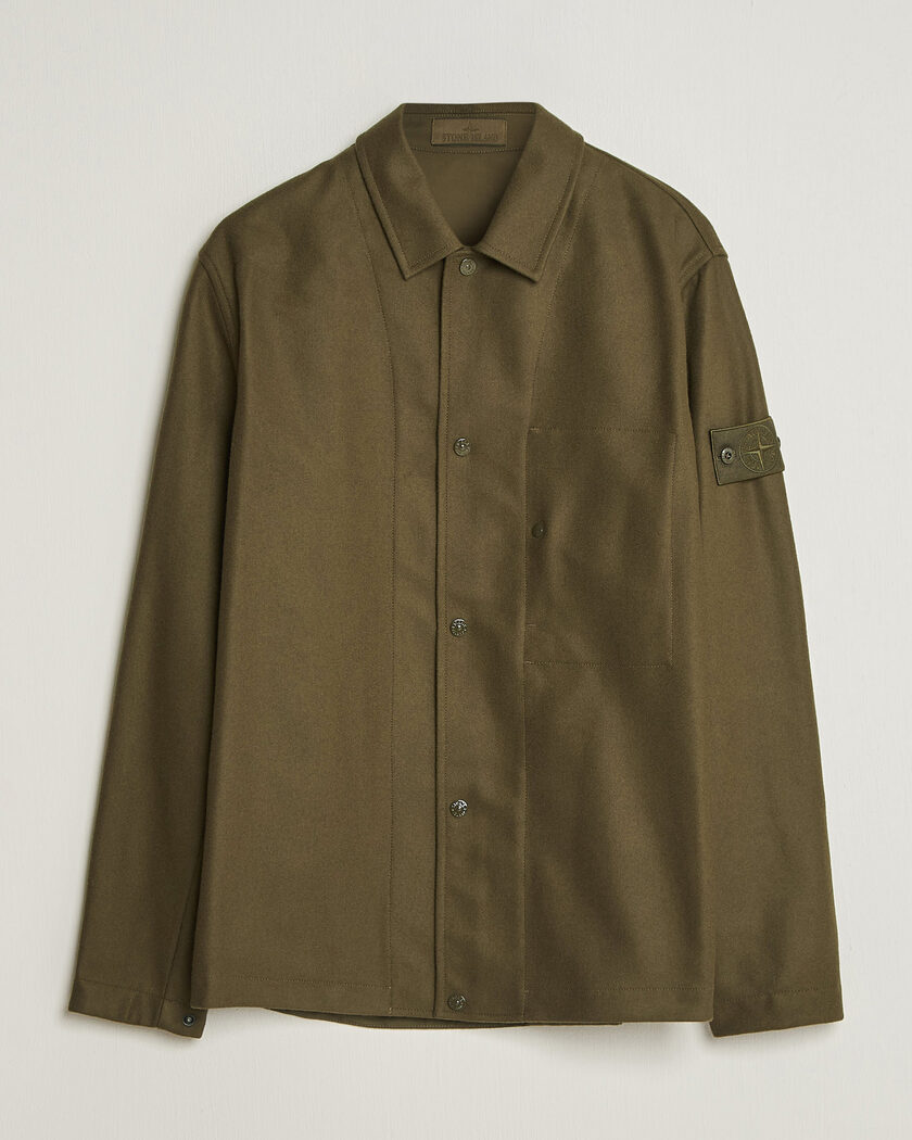 Stone Island Ghost Wool/Nylon Flannel Overshirt Miltary Green – Green