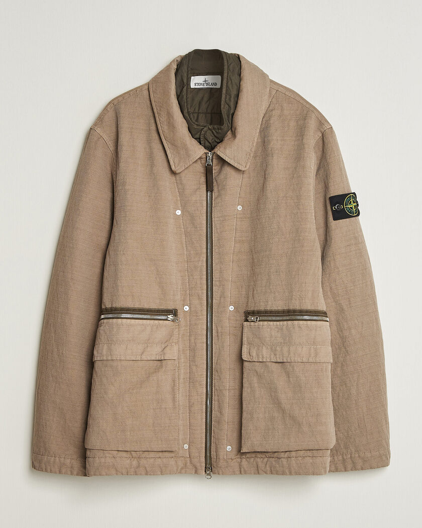 Stone Island Raso Gommato 3L Cotton Hooded Field Jacket Military