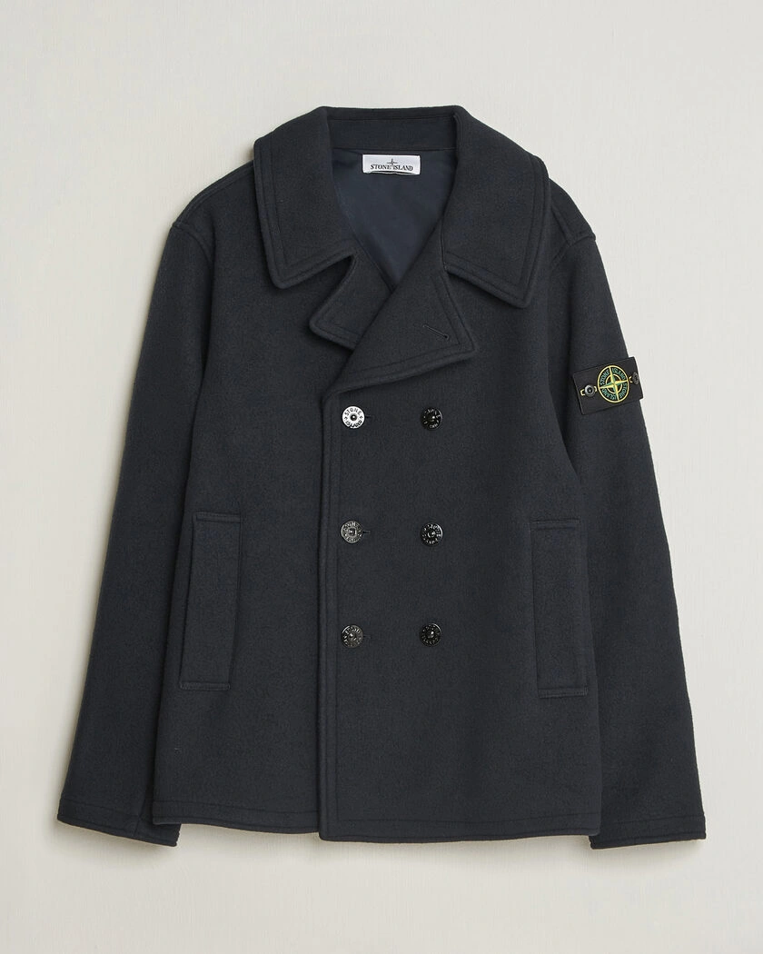 Stone Island Heavy Melton Wool Peacoat Navy Blue – Blue