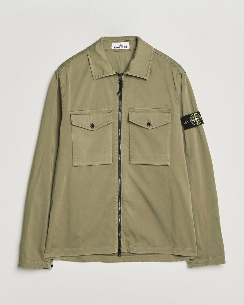 Stone Island Nylon Metal Zip Overshirt Pearl Grey at CareOfCarl.com