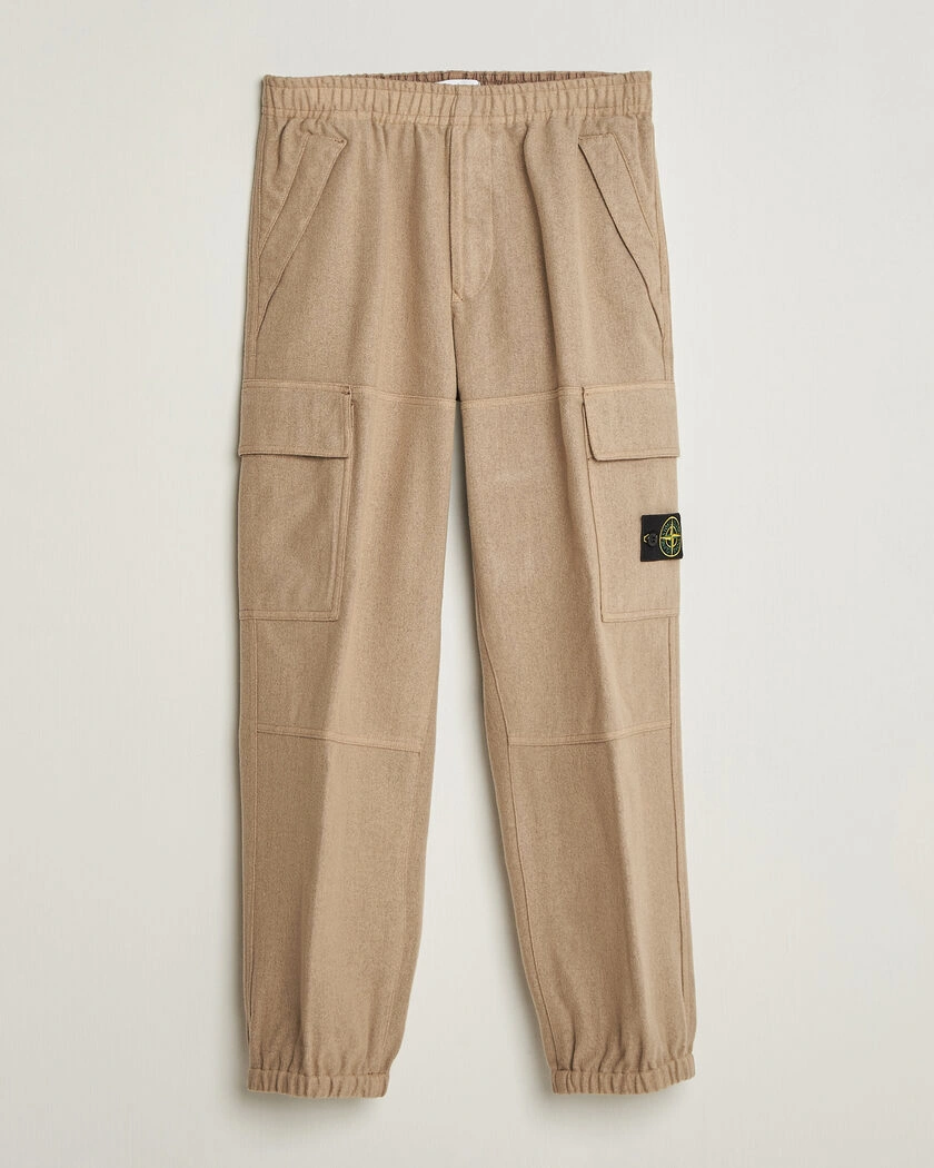 Stone Island Wool/Nylon Flannel Cargo Trousers Biscuit – Beige