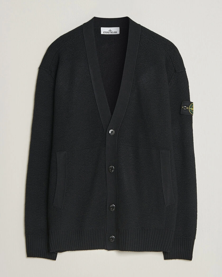  Stone Island Textured Stitch Wool Cardigan Black – Black