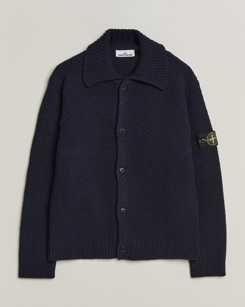 Stone Island Knitted Lambswool Zip Cardigan Black at CareOfCarl.com
