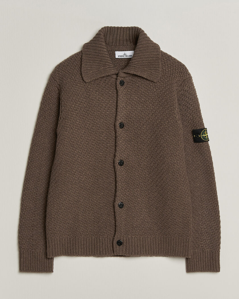 Stone Island Basket Stitch Lambswool Cardigan Umber Melange – Brown