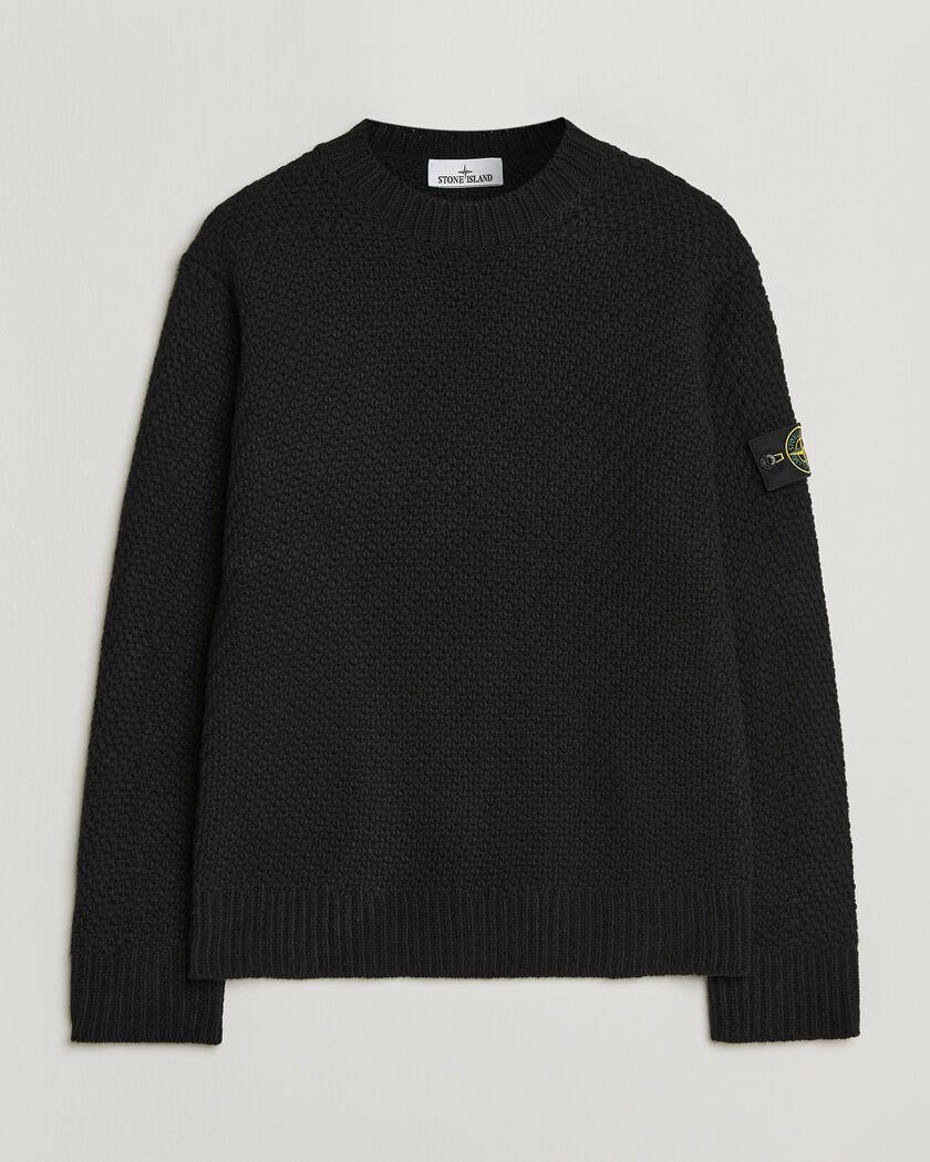 Stone Island Basket Stitch Lambswool Crew Neck Black – Black
