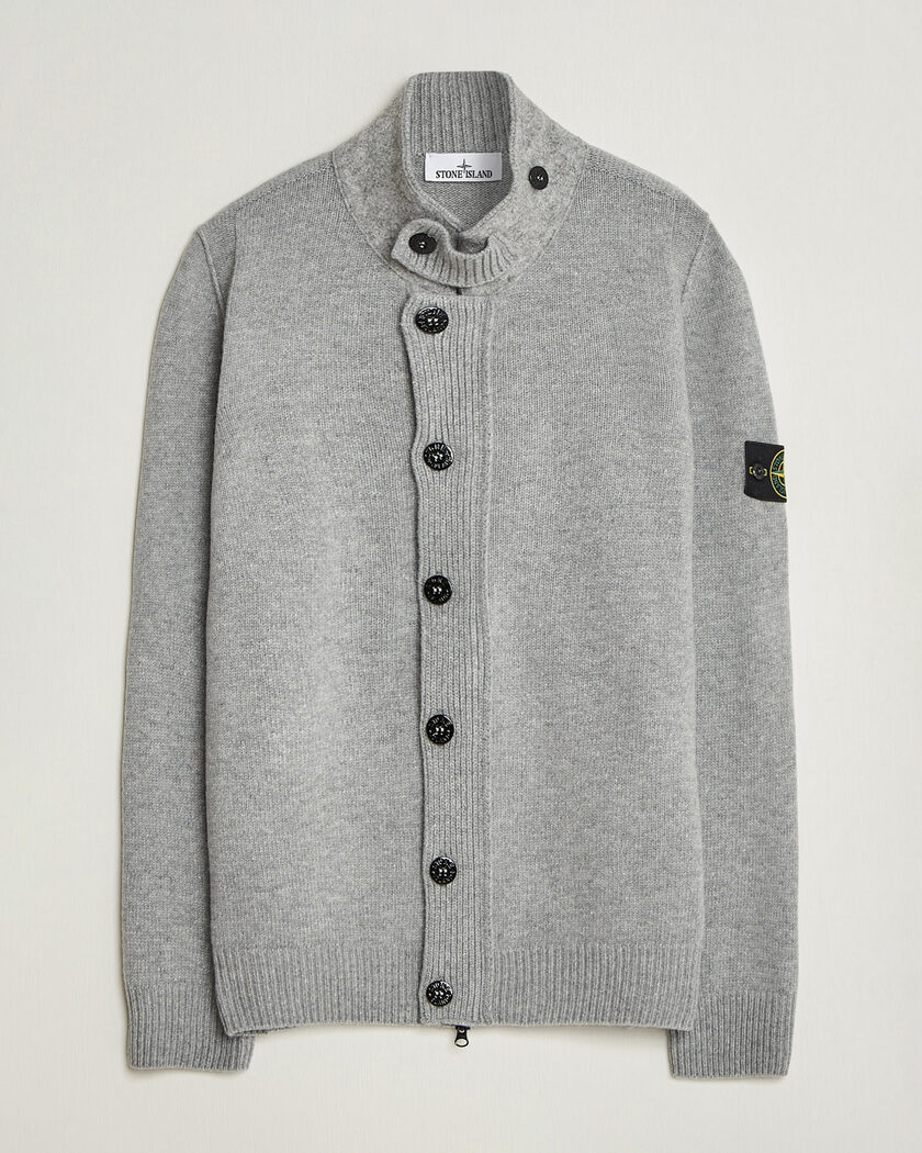 Stone Island Knitted Lambswool Zip Button Cardigan Grey Melange – Grey