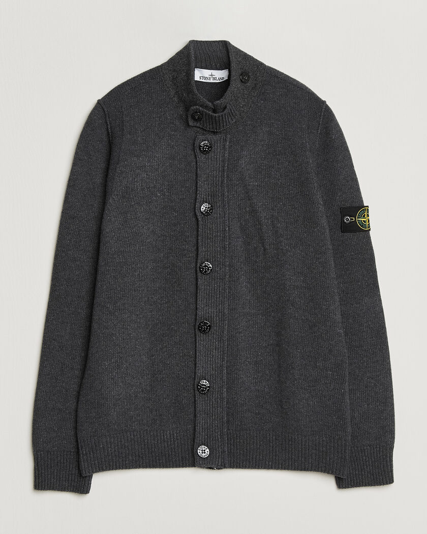 Stone Island Knitted Lambswool Zip Button Cardigan Melange Lead – Grey