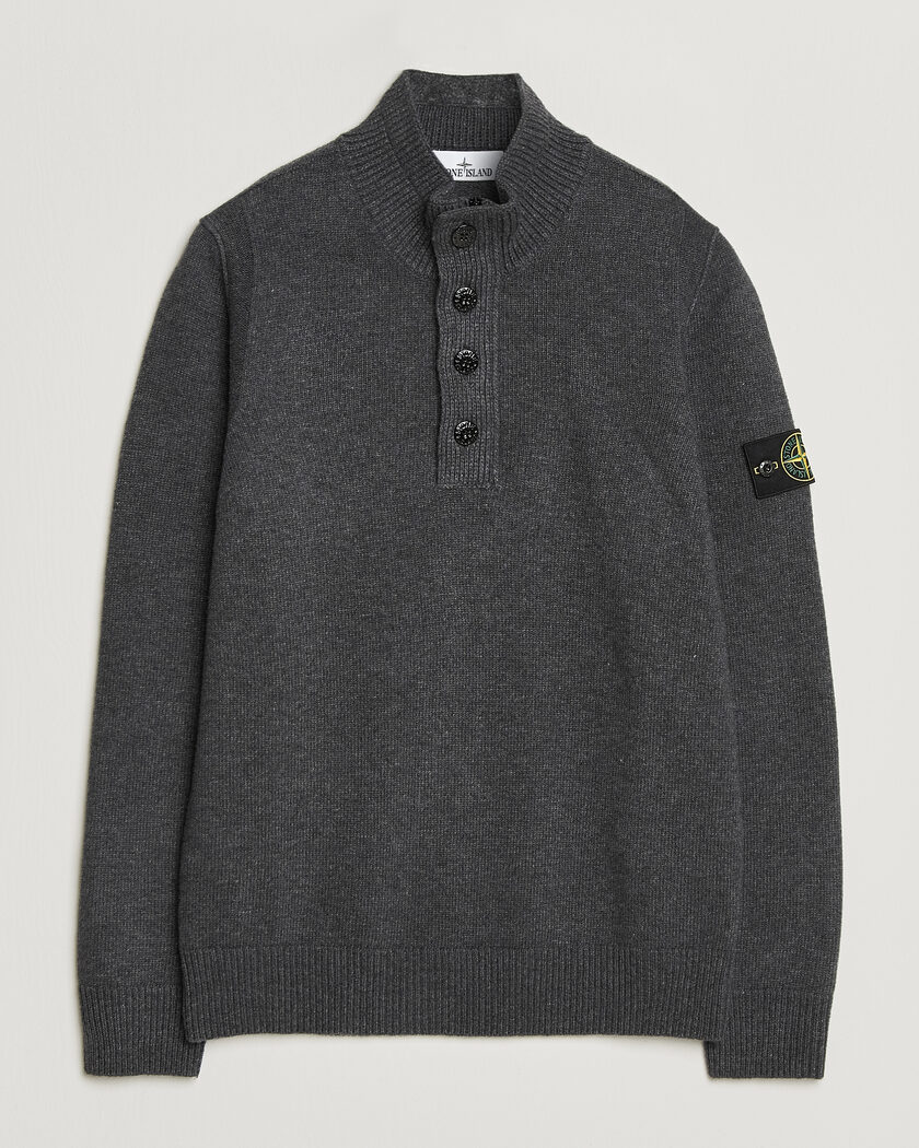 Stone Island Knitted Lambswool Half Button Zip Black at CareOfCarl.com