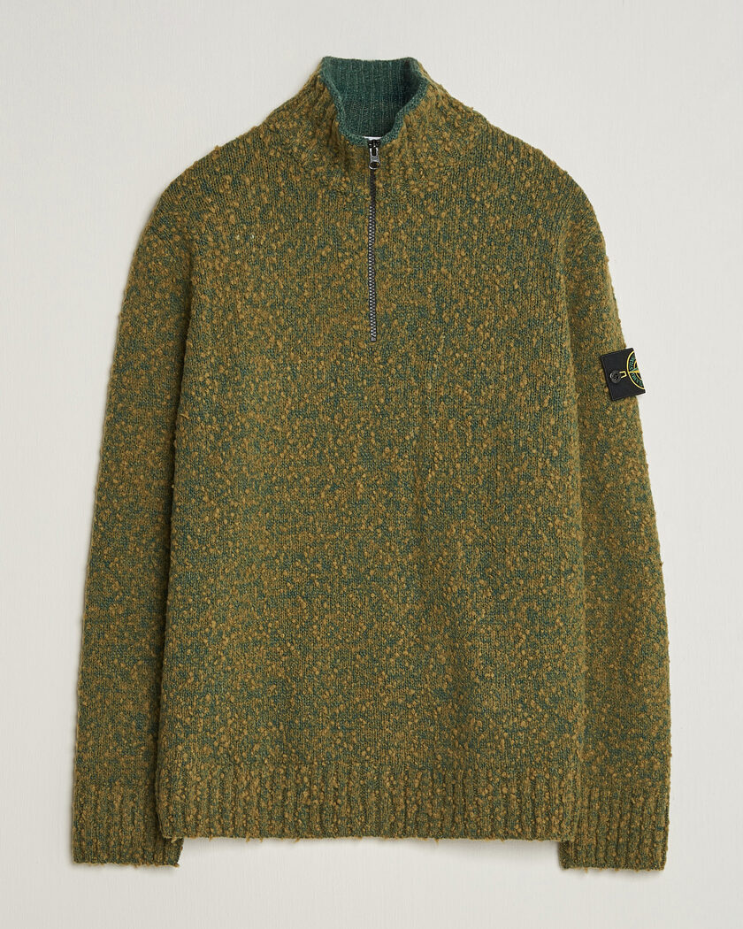  Stone Island Speckled Wool/Nylon Half Zip Dark Green Melange – Green