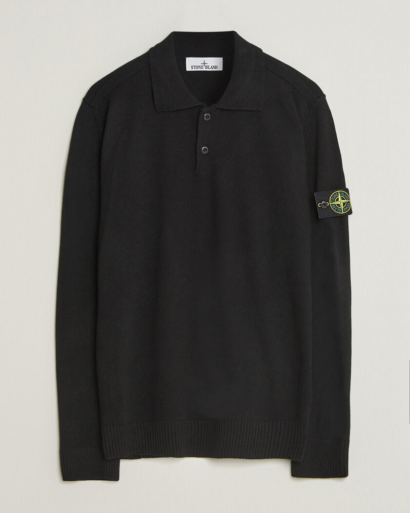 Stone Island Knitted Geelong Wool Polo Black – Black