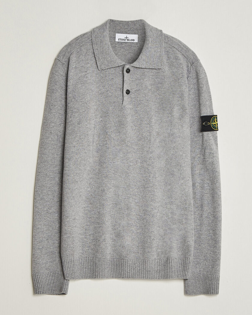 Stone Island Knitted Geelong Wool Polo Grey Melange – Grey