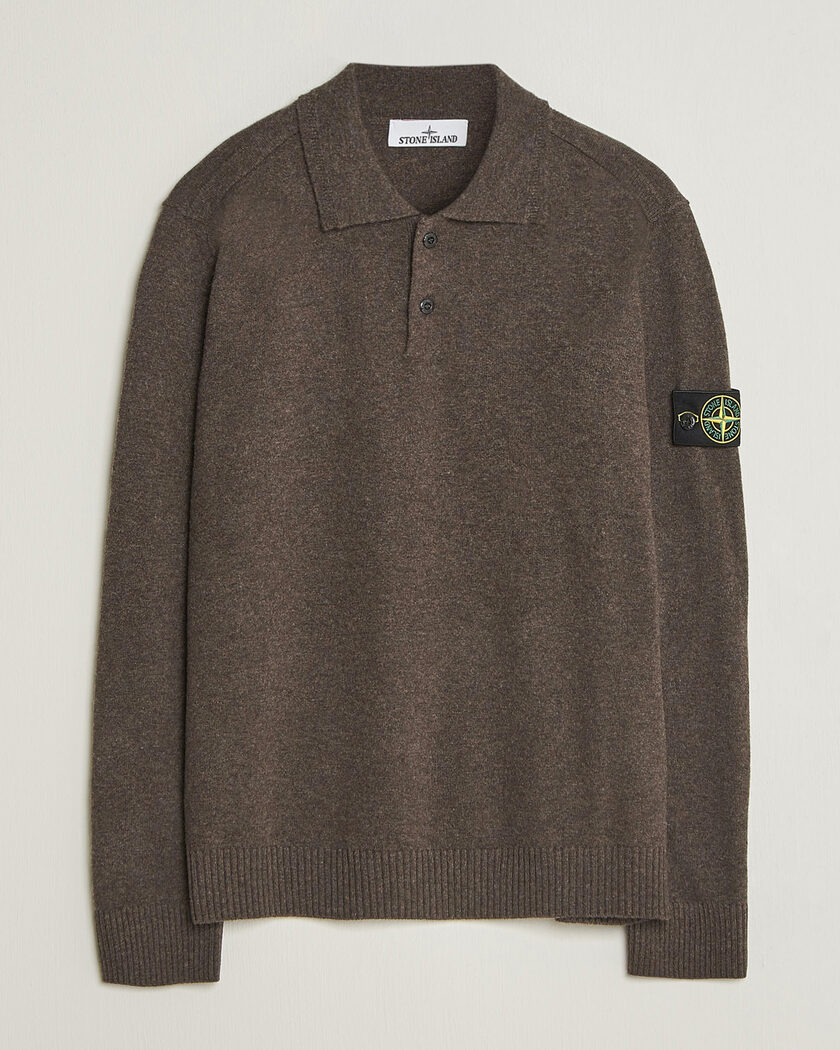 Stone Island Knitted Geelong Wool Polo Melange Lead – Brown