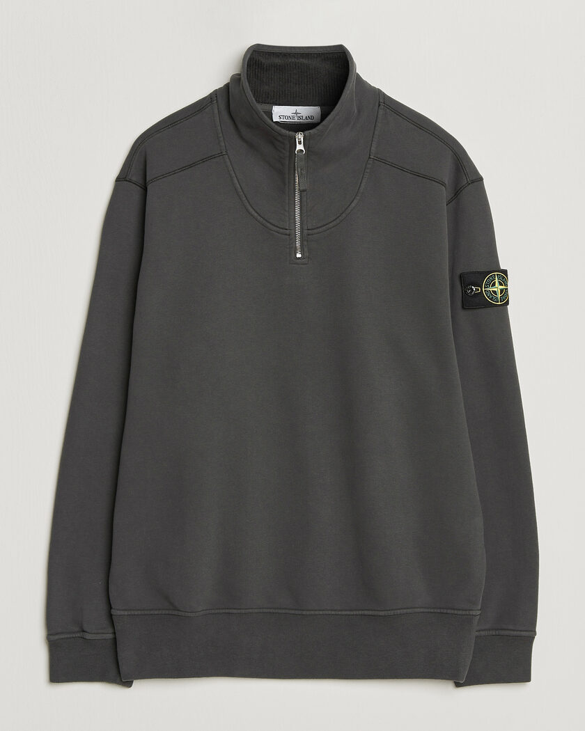 Stone Island Brushed Cotton Fleece Half Zip Lead Grey – Grey