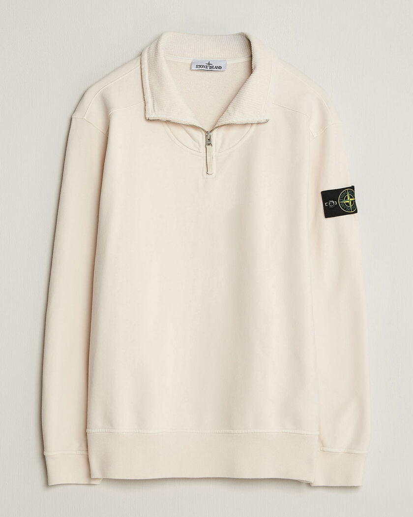 Stone Island Brushed Cotton Fleece Half Zip Ivory – White