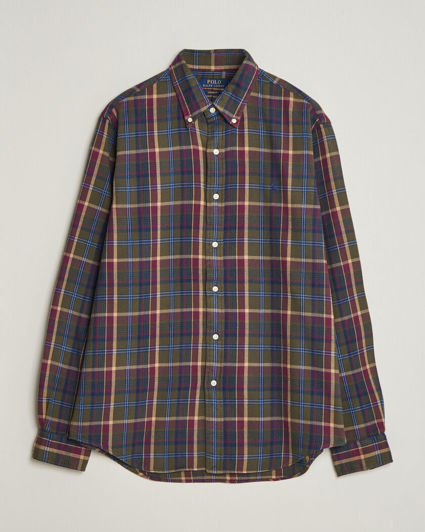 Polo Ralph Lauren Custom Fit Brushed Flannel Shirt Olive Berry – Multi-colour