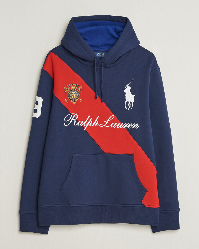 Polo Ralph Lauren Diagonal Stripe Big Pony Hoodie Newport Navy – Blue