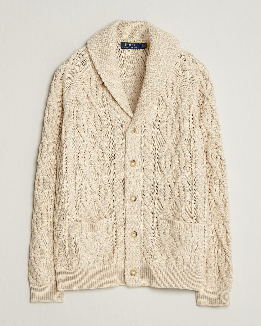 Polo Ralph Lauren Cotton Marl Cardigan Oatmeal Combo – White
