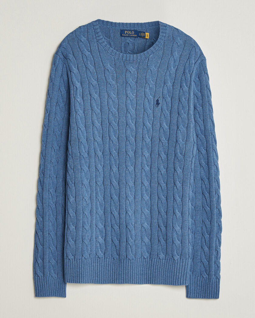 Polo Ralph Lauren Cotton Cable Pullover  Blue Borage Heather – Blue