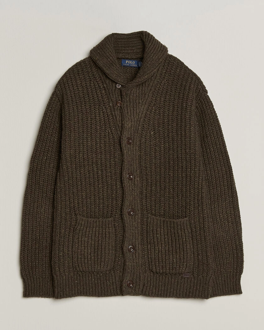 Polo Ralph Lauren Wool Blend Shawl Collar Cardigan Olive Brown Marl – Green