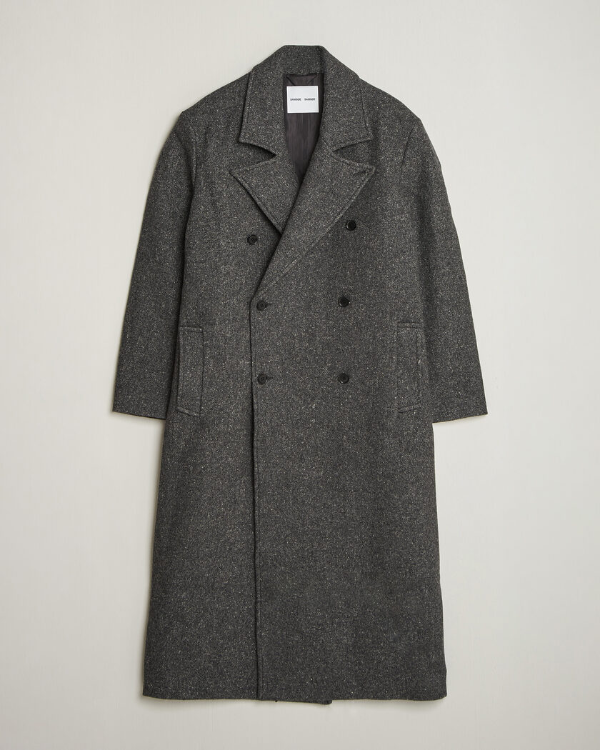 Samsøe Samsøe Vince Wool Double Breasted Coat Dark Grey Melange – Grey