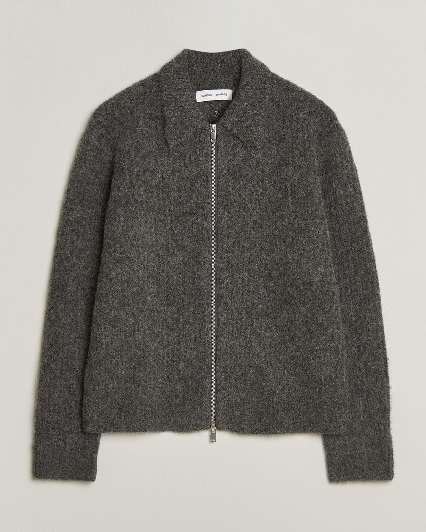 Samsøe Samsøe Job Alpaca Knitted Full Zip Dark Grey Melange – Grey