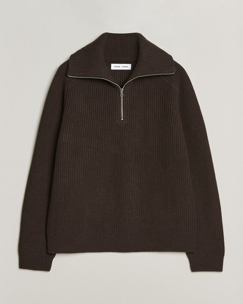Charles Tyrwhitt Pure Merino Zip Neck Jumper Mocha at CareOfCarl.com