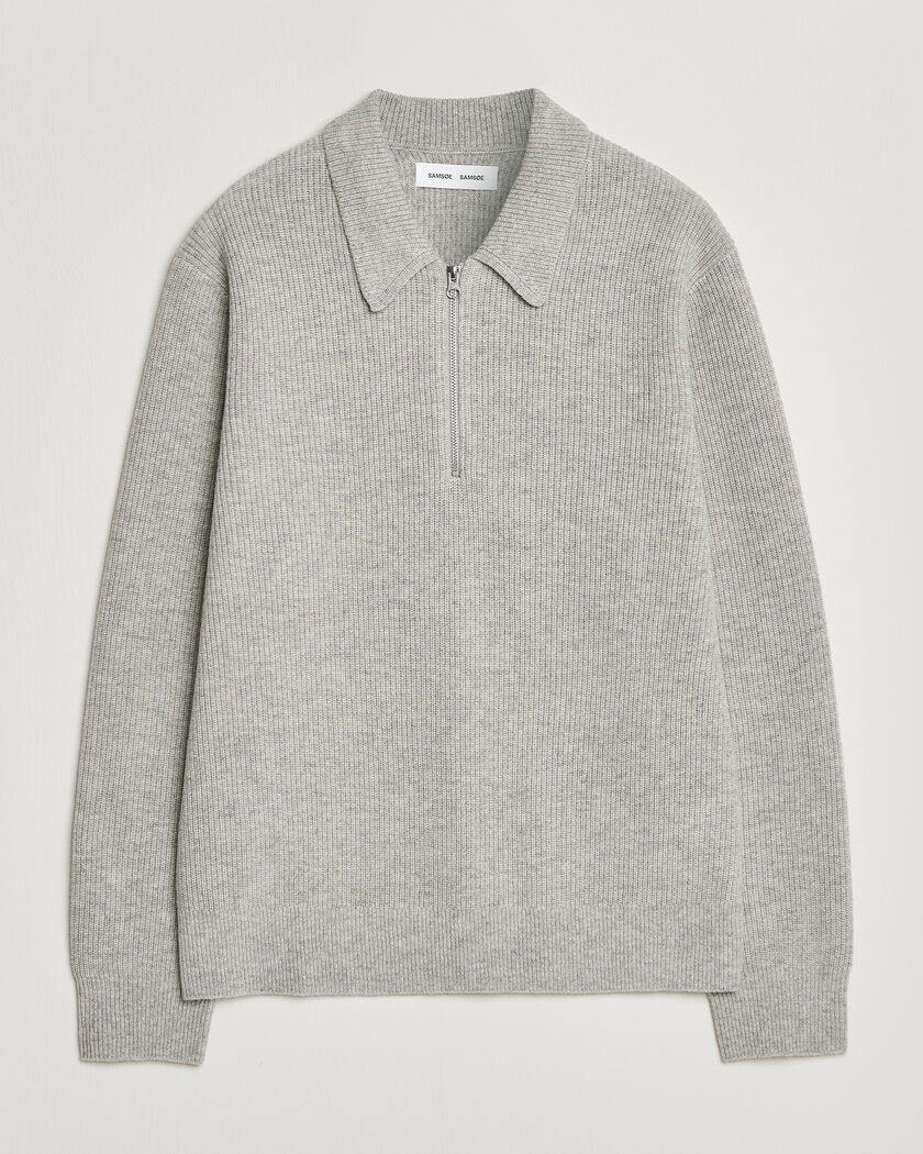 Samsøe Samsøe Isak Knitted Half Zip Polo Grey Melange – Grey