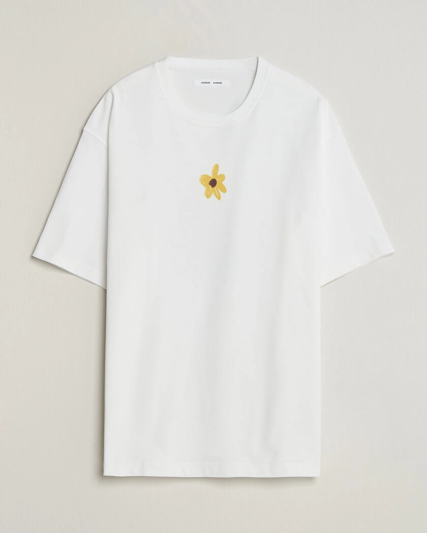 Samsøe Samsøe Giles Printed Crew Neck T-Shirt White Flowers – White
