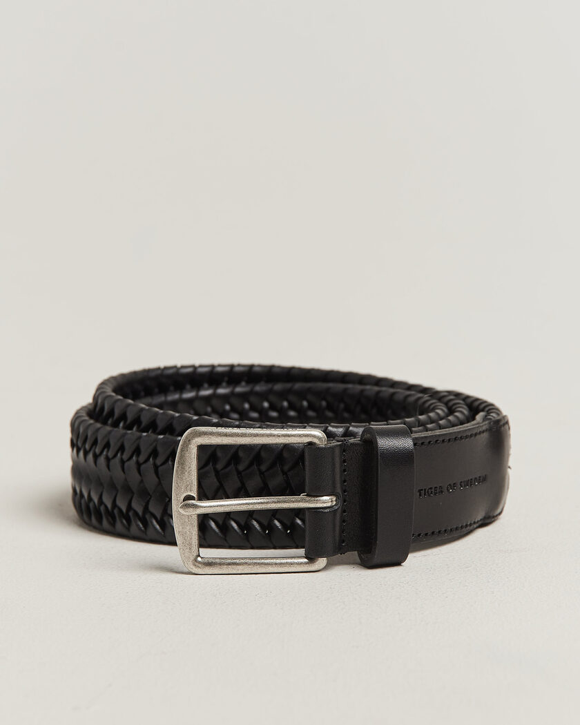 Anderson's Woven Leather 3,5 cm Belt Tanned Black at CareOfCarl.com