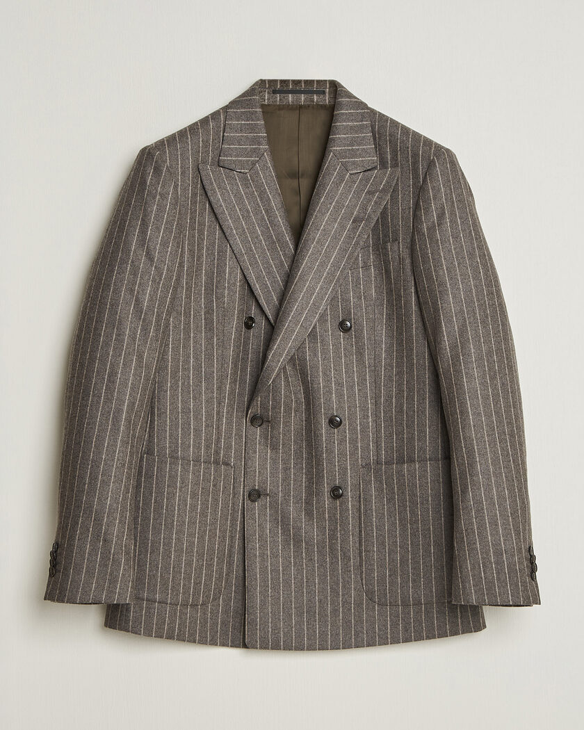 Tiger of Sweden Joachim Wool Double Breasted Pinstriped Blazer Grey Brown – Brown