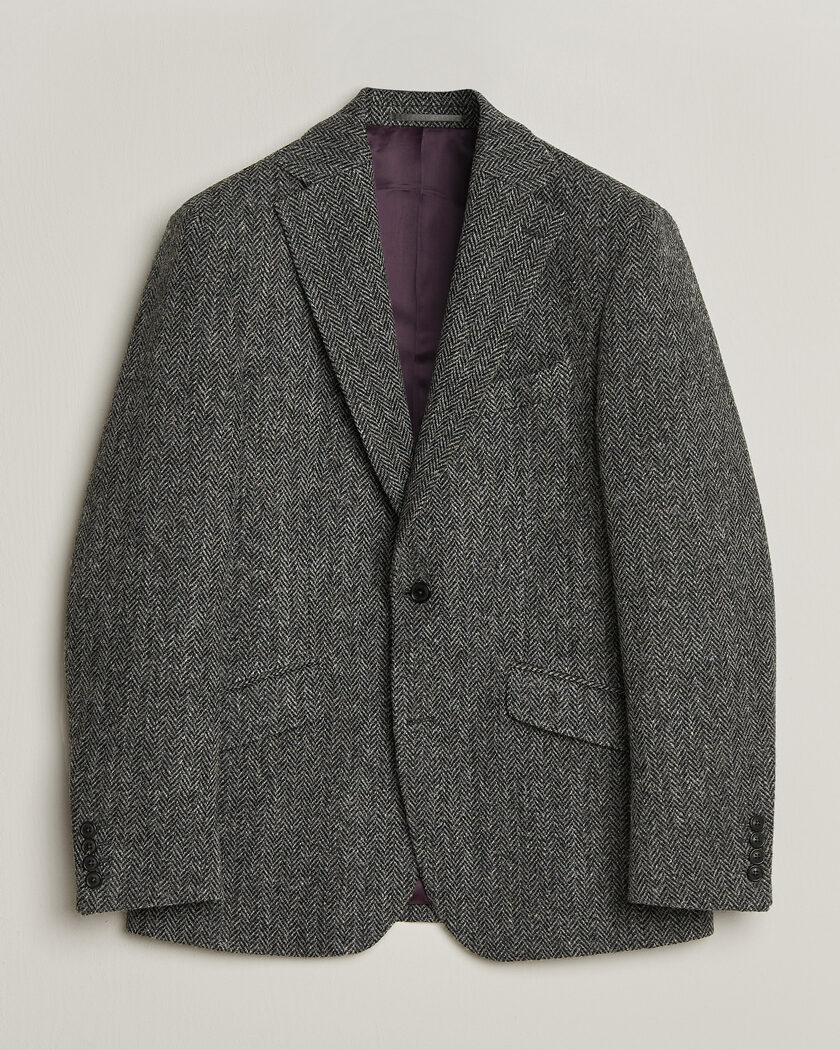 Walker Slater Edward Harris Tweed Herringbone Blazer Charcoal – Grey