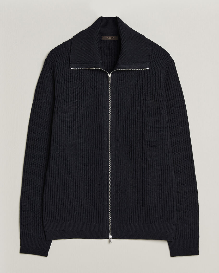Stone Island Stretch Wool Zip Cardigan Black at CareOfCarl.com