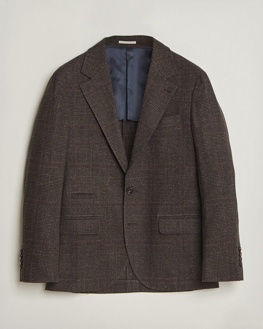 Brunello Cucinelli Cashmere/Silk Prince Of Wales Blazer Dark Brown – Brown