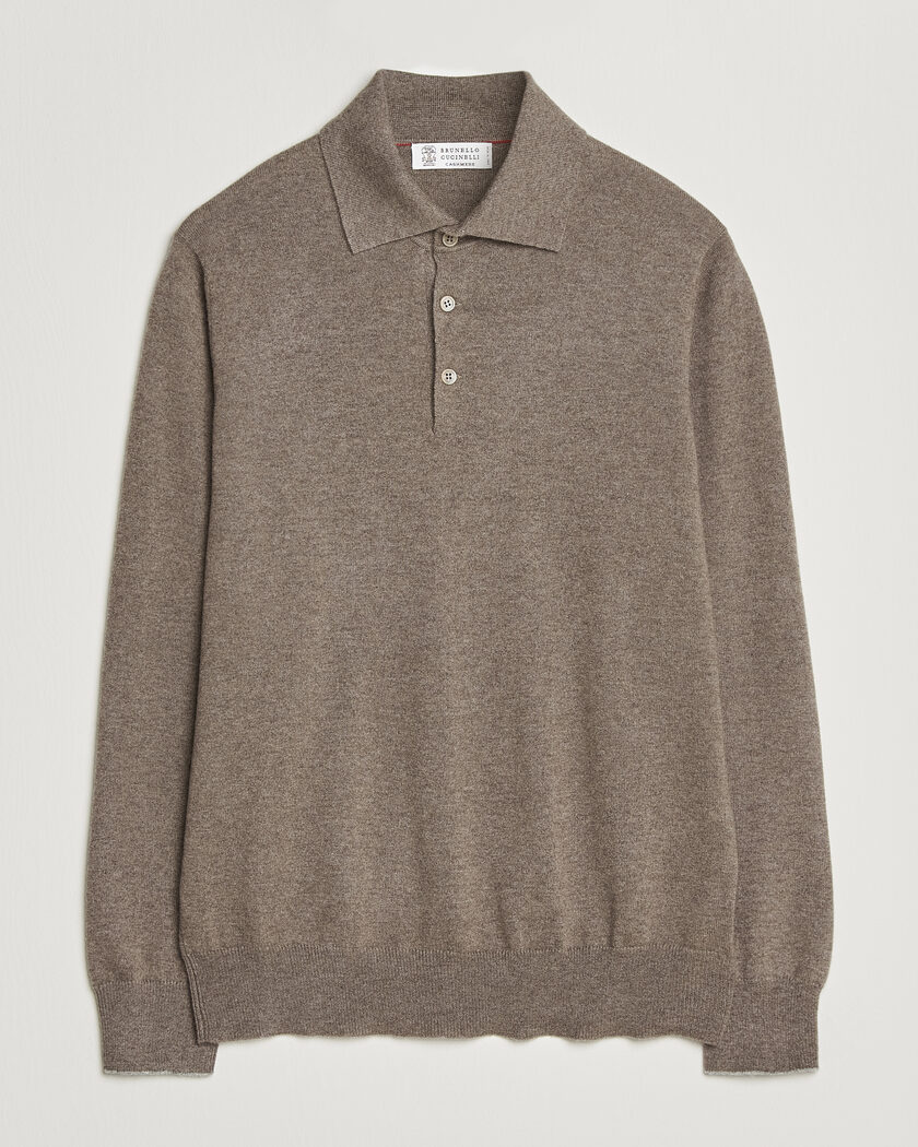 Brunello Cucinelli 2 Ply Cashmere Long Sleeve Polo Brown – Brown
