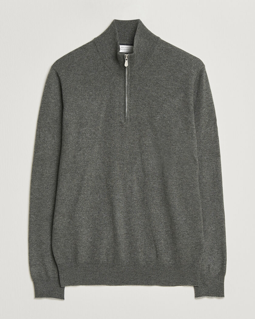 Brunello Cucinelli 2 Ply Cashmere Half Zip Forest Green – Green