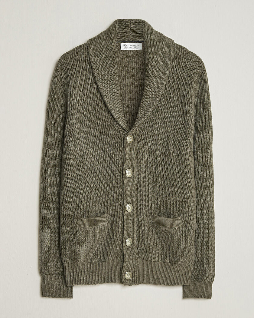 Brunello Cucinelli Shawl Collar Cardigan Forest Green – Green