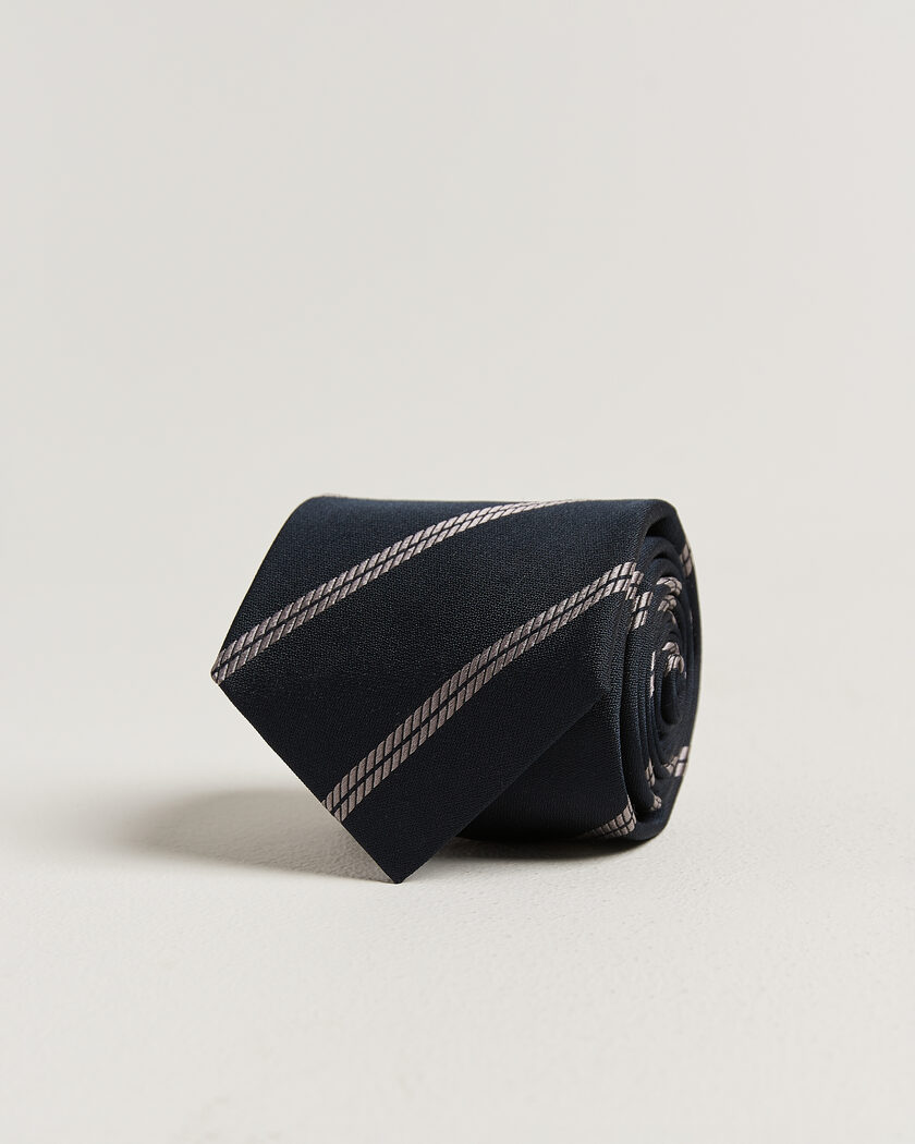 Brunello Cucinelli Regimental Stripe Silk Tie Navy – Blue