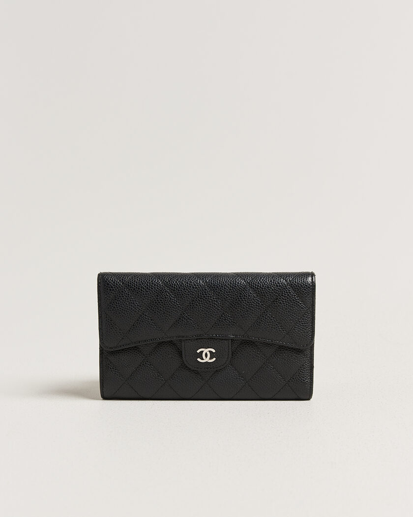 Chanel Pre-Owned Classic Trifold Flap Wallet Caviar Leather Black – Black