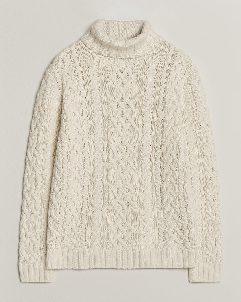 Gant Wool/Cotton Cable Knitted Turtleneck Cream – White