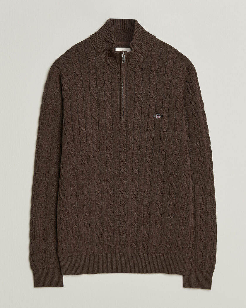 Gant Cotton Cable Half Zip Black Brown Melange – Brown