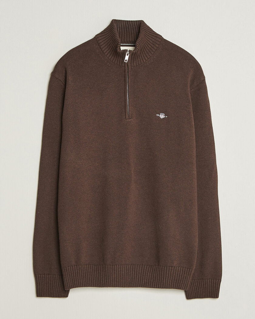 Charles Tyrwhitt Pure Merino Zip Neck Jumper Mocha at CareOfCarl.com