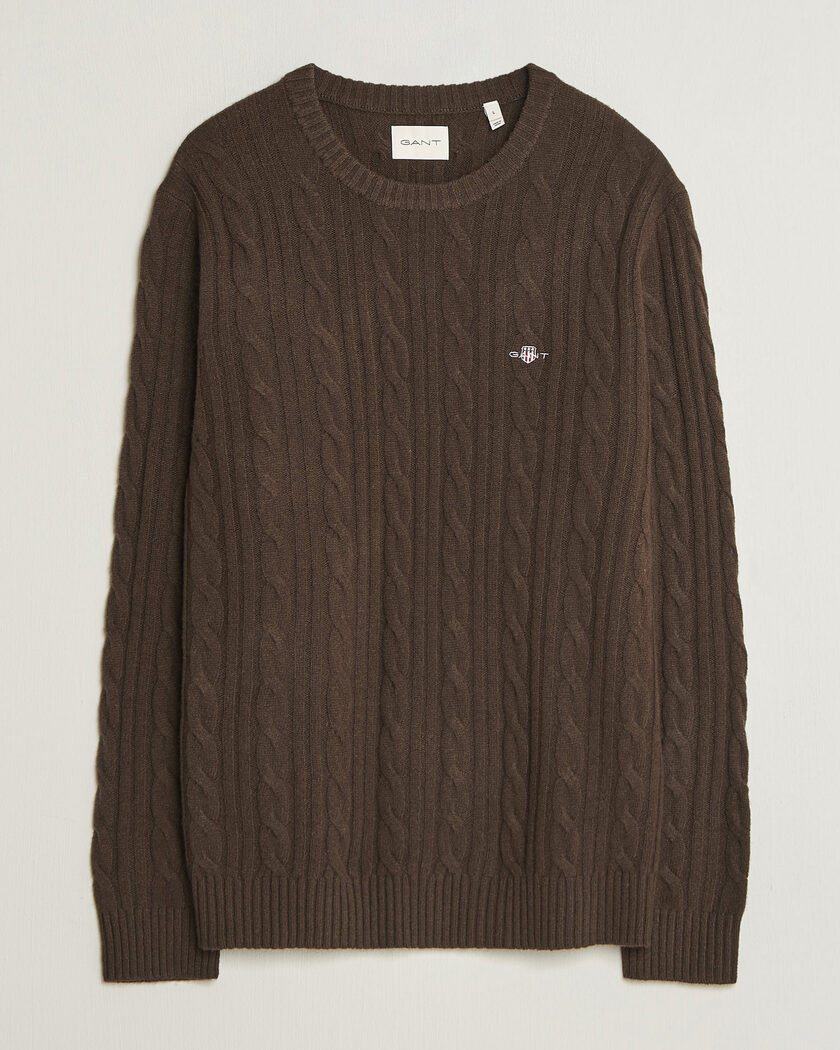 Gant Lambswool Cable Crew Neck Black Brown – Brown