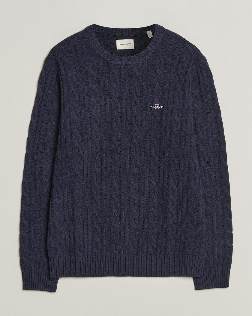 Gant Lambswool Cable Crew Neck Evening Blue – Blue