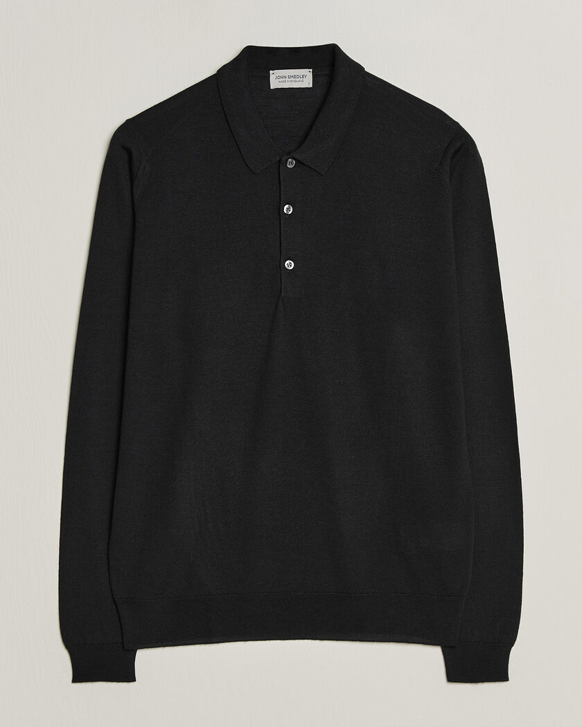 John Smedley Belper Extra Fine Merino Polo Pullover Black – Black