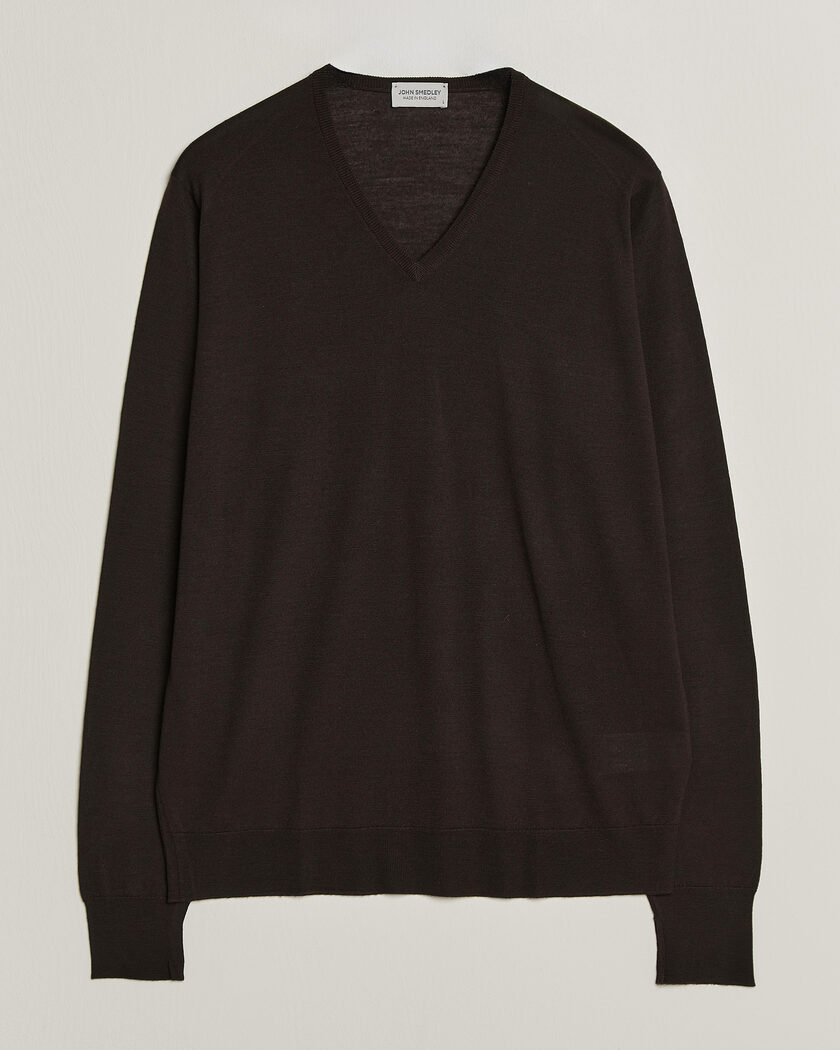 John Smedley Bobby Extra Fine Merino V-Neck Pullover Faulkner Brown – Brown