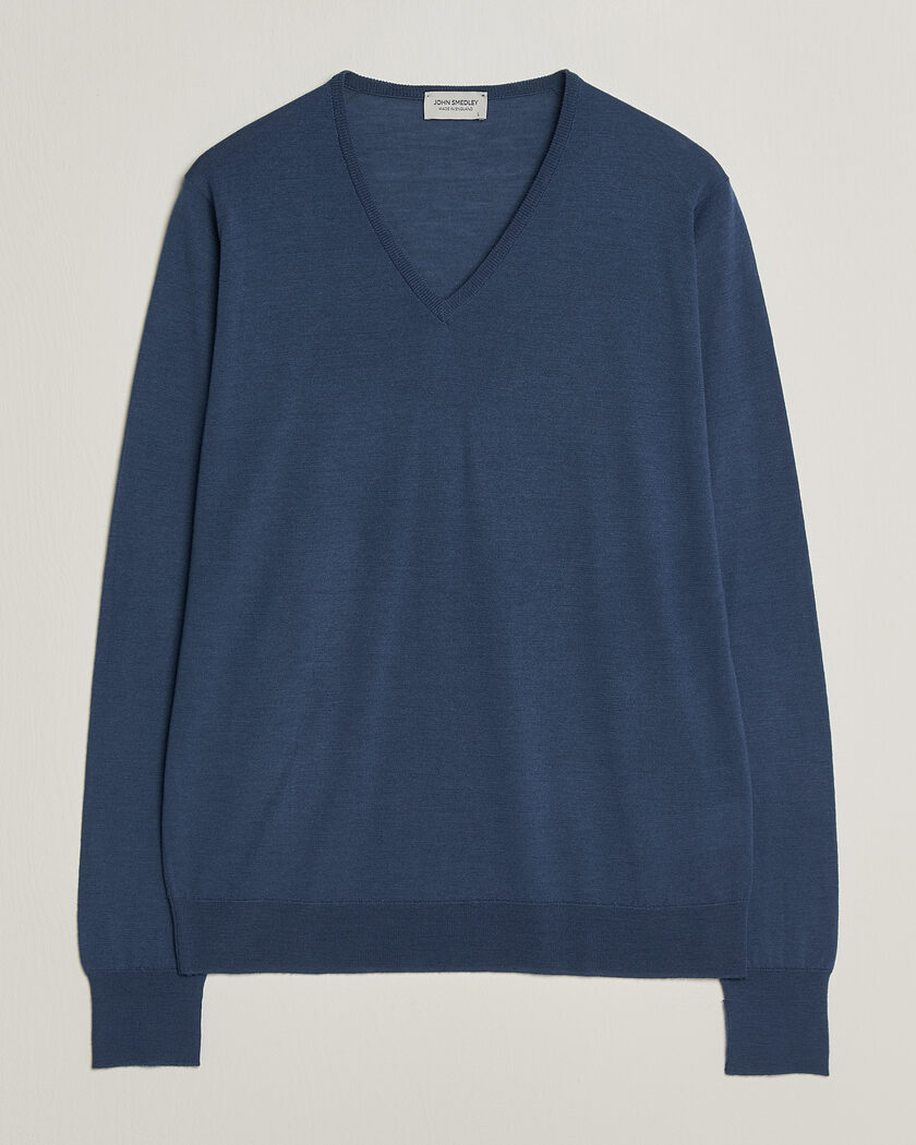 John Smedley Bobby Extra Fine Merino V-Neck Pullover Teal Firth – Blue